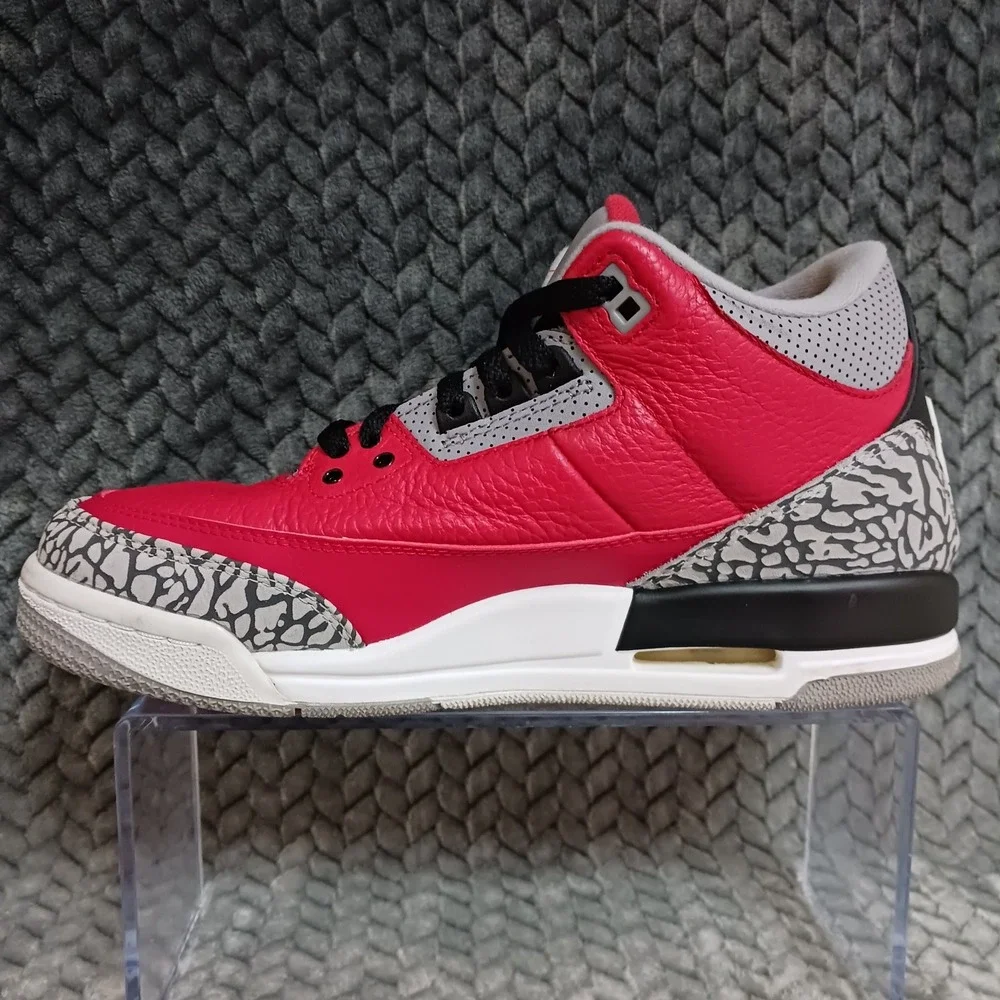 Jordan 3 Retro SE Mid Unite GS Fire Red Cement Grey Leather Sneakers Shoes Sz 7Y